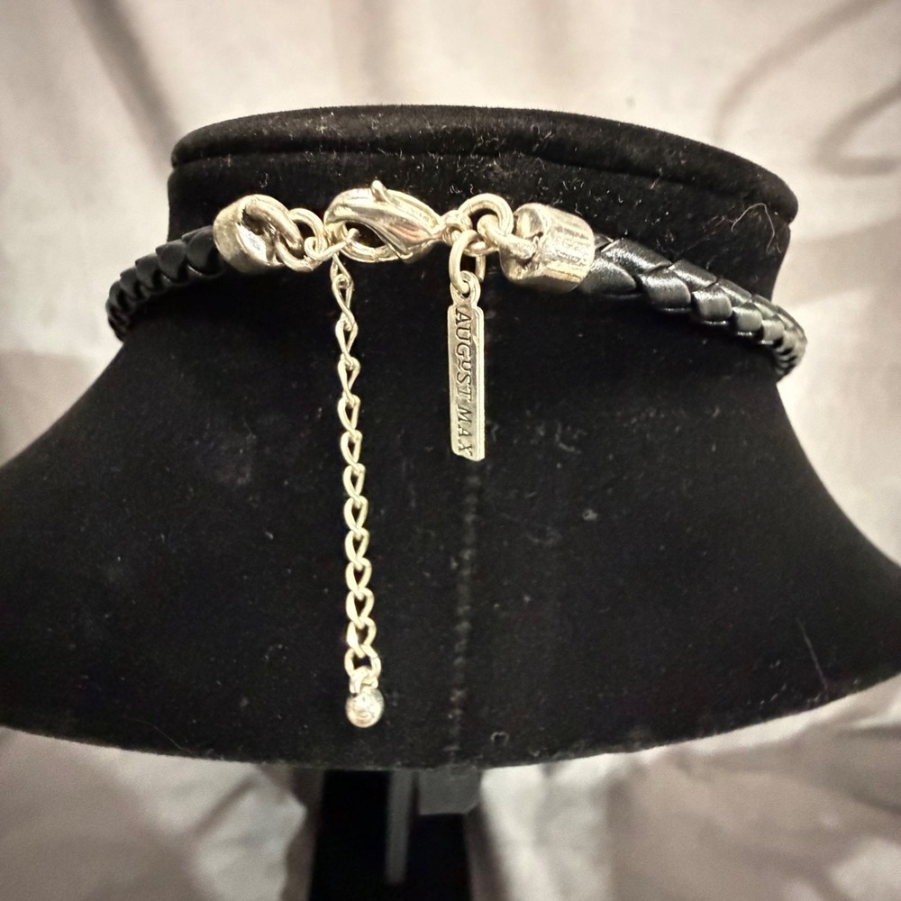 August Max Pendant Necklace Womens OS Black Braided Cord Silver Tone Filigree - Picture 5 of 11